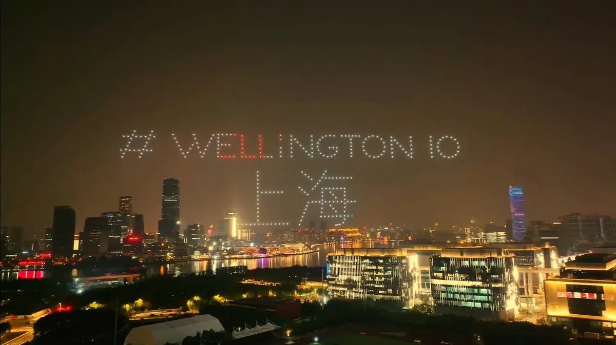 In case you missed it - Wellington lights up night sky with spectacular hashtag#drone display over Shanghai, Qiantan NewBund marking 10th anniversary!